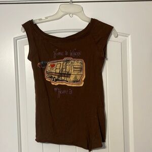 Brown Graphic Tee with Camper Design